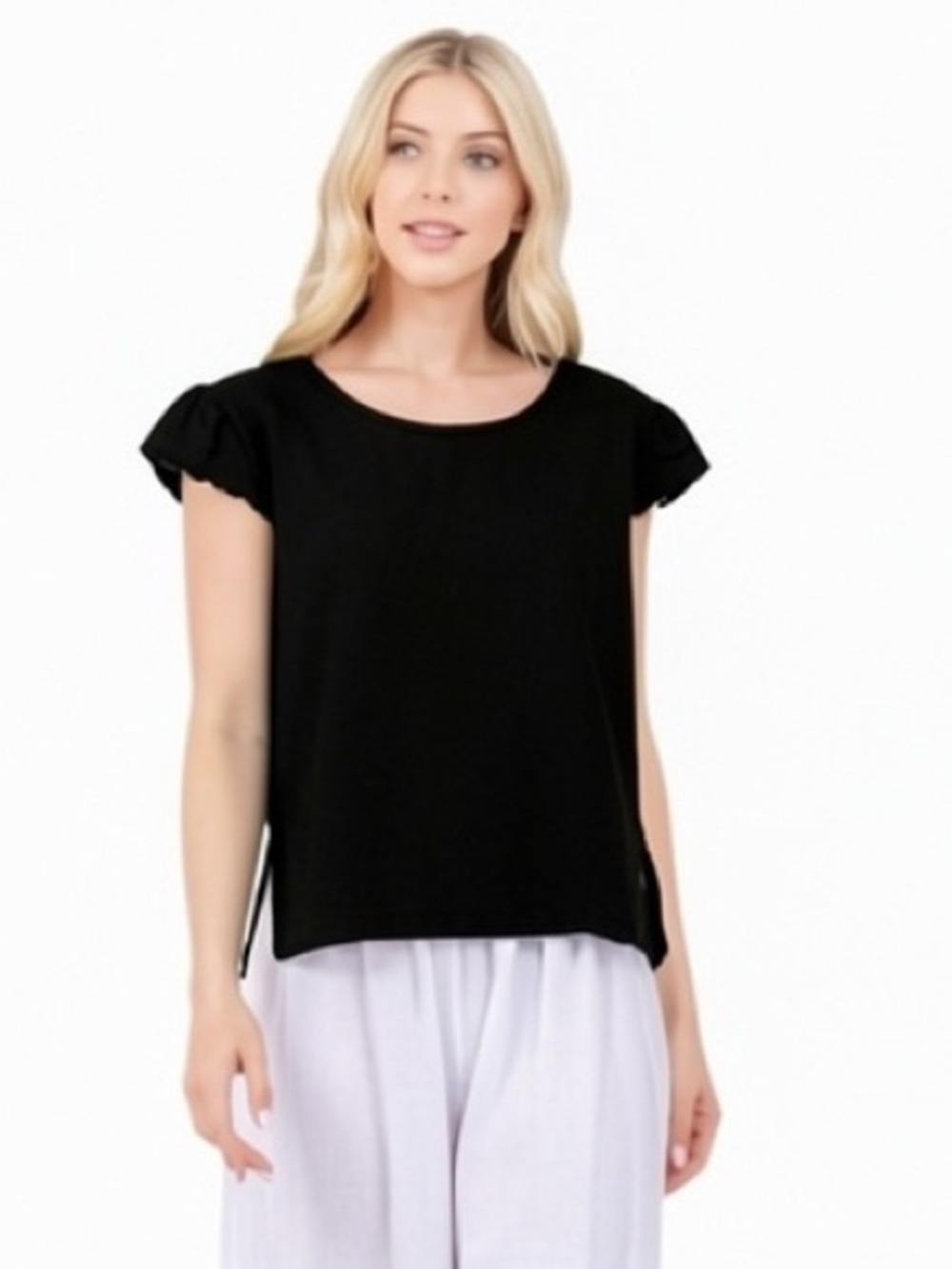 NWT Cottonways Libby 100% Cotton Gauze Black Short Sleeve Top $50